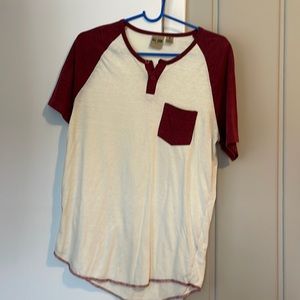 Red and off white pocket tee